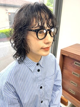 ヘアー アイス 御器所本店(HAIR ICI) 小顔ミディアムパーマ×暗髪×抜け感大人
