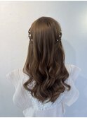 ハーフツイン　フェミニン　モテ髪　パール　ヘアセット