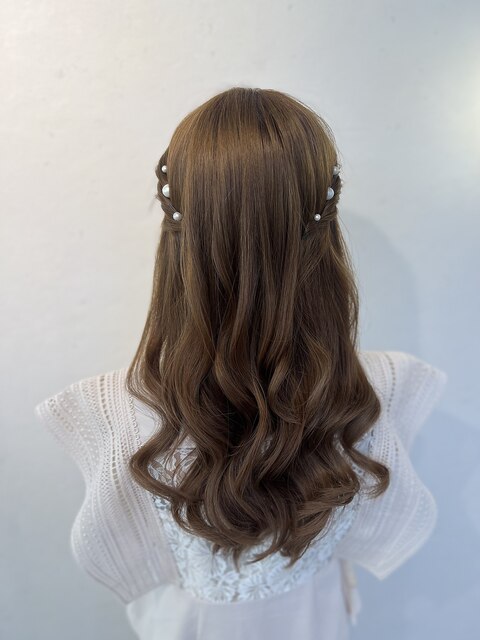 ハーフツイン　フェミニン　モテ髪　パール　ヘアセット