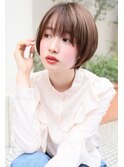 大人かわいいひし形フリンジウェーブココアブラウン長めバング