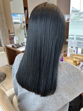 アチーブ ヘア デザイン(achieve hair design) ブルーブラック暗髪美シルエットロング20代30代×エアストレート