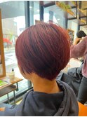 朝のお手入れ簡単ショートボブ襟足さっぱりチェリーレッド札幌