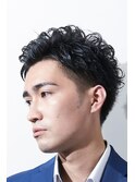 爽やかアップバンク短髪パーマツーブロックショート