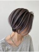 ヘアカラーグレージュアンブレラカラーショートボブ 50代