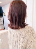 福山市美容院イルミナカラー人気Caary切りっぱなし外ハネピンク