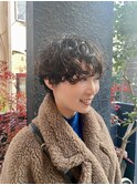エアウェーブ無造作ラフふんわりパーマショートヘアカットカラー