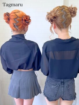 タグマル お揃い推し活ヘアメ☆ツインのお団子ヘア