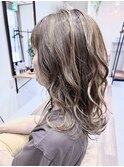 夏くびれヘアアプリコットオレンジハイライトカラー