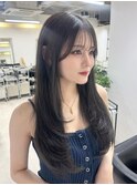 ミディアムレイヤー 艶カラー 暗髪 韓国風 髪質改善 福岡美容室