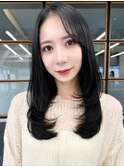 ◎艶髪レイヤーロング暗髪アッシュブラックでクールビューティー
