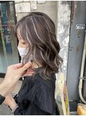 小顔 ネビージュ グレージュハイライトカラー◎