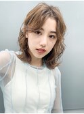 強めウェーブボブ_ピンクベージュボブルフクールショート_37961