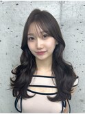 美髪カールピンクブラウン韓国レイヤーロングセミディ顔周り前髪