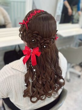 レースアップお花ハーフアップ