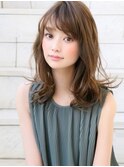 大人かわいいひし形フリンジウェーブココアブラウン厚長めバング