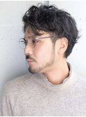 センターパート/スペインカールニュアンスパーマ/ダークアッシュ