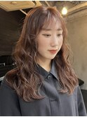 ブリーチなしダブルカラー×オレンジブラウン×パーマ風スタイル