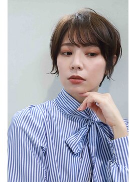 ムウ 難波(MOU) クールショートボブ前髪イメチェンピンクベージュ30代40代50代