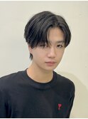 韓国風センターパートシースルーバングメンズ透明感カラー