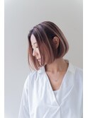 前下がりボブ　ハイライトカラー
