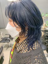 テトヘアー(teto hair) ミディアムウルフ、ネイビー、ブルーブラック、ウルフカット
