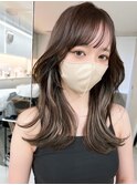 韓国ヘアグレージュカラーブリーチ無し髪質改善イヤリングカラー