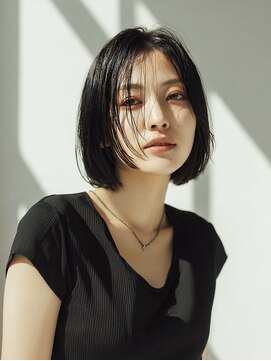 ココ(qoqo) ナチュラルボブ ボブ 顔周りレイヤー 黒髪 シンプル 30代40代