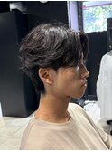 フェザーパーマ/センターパート/フェザーショート/黒髪/men's