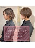 大人可愛い20代30代40代小顔ワンサイドショートボブ丸み前下がり