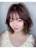 レイヤーカットレイヤーミディ透明感カラーシースルーバング