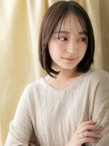 カバーヘア ブリス 志木南口駅前店(COVER HAIR bliss)&nbsp;流しバング黒髪ダークアッシュワンカール前下がりボブ20代325Z
