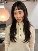 ロングレイヤー/オン眉/顔まわりカット