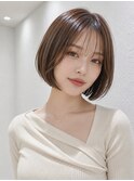 透け感マロンベージュボブ