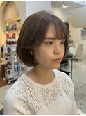 20代30代ブリーチなし明るめオリーブベージュカラーショートボブ