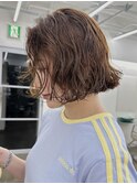 切りっぱなしボブパーマ/ブリーチ無しブラウンベージュ