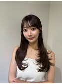 前髪ありくびれヘア夏アプリコットオレンジハイライトカラー