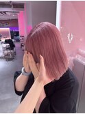 ペールピンク/ピンクベージュ/切りっぱなしボブ/小顔ヘア