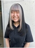 ホワイトブロンドフェイスフレーミングデザインカラー黒髪ロング