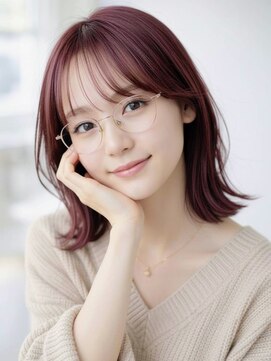 アンド 夙川(AND) ミディアムレイヤー/外はねボブ/チェリーブラウン/大人ガーリー