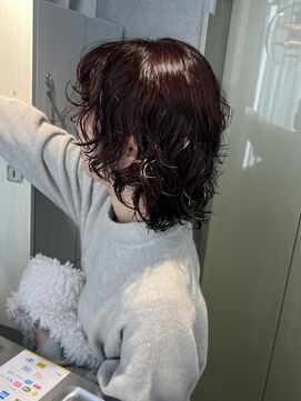 リラス 博多(rilas) レッド系カラー　ウルフパーマ　セット簡単　ゆるふわパーマ