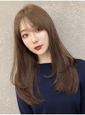 小顔/シースルーバング/ロングウルフ/レイヤーカット/ネビージュ