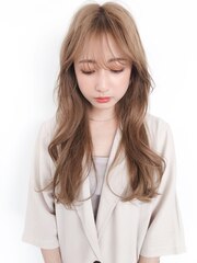 薄めバング韓国ヘア大人かわいいココアブラウンフリンジウェーブ