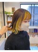外ハネボブ×インナーカラー☆イエロー