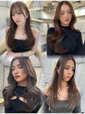 韓国ヘアーハッシュカットレイヤーカットグレージュブリーチ無し