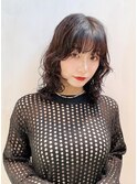 ウルフレイヤーニュアンスカールパーマミディアム ロングボブ