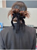 ヘアセット*ヘアアレンジ*ツインアレンジ*リボン*結婚式*卒業式