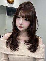 プリアバイポプルス 渋谷(pria by popls)&nbsp;ミディアムレイヤーハッシュカット顔周りカット韓国ヘア