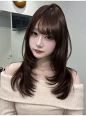 ミディアムレイヤーハッシュカット顔周りカット韓国ヘア