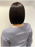 パツっとボブ　切りっぱなしボブ　縮毛矯正　ダークグレージュ