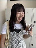 シースルーマッシュハイライトセミロングブリーチなしカラーボブ